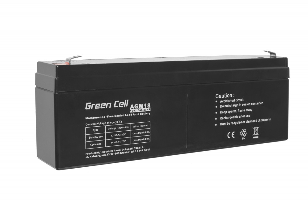 AGM VRLA gondozásmentes ólom akkumulátor / akku 12V 2.3 Ah AGM18 riasztókhoz, pénztárgépekhez, játékokhoz