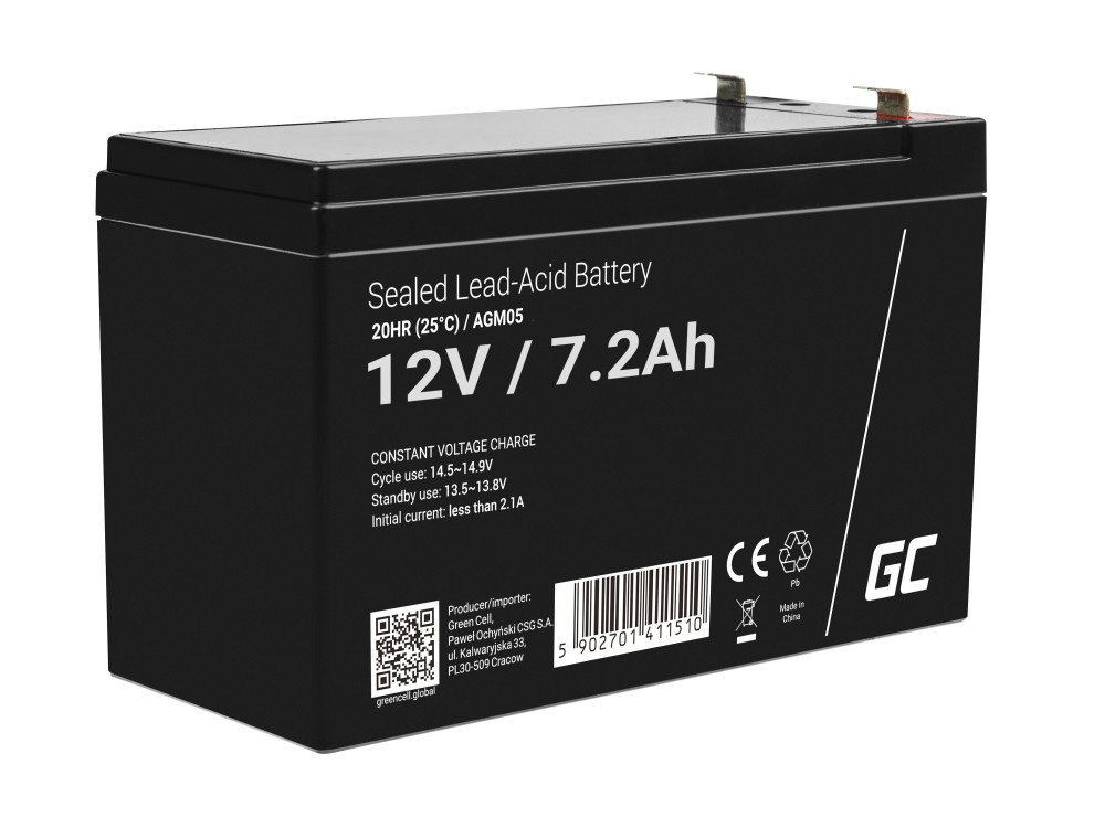AGM VRLA gondozásmentes ólom akkumulátor / akku 12V 7.2Ah AGM05 riasztókhoz, pénztárgépekhez, játékokhoz