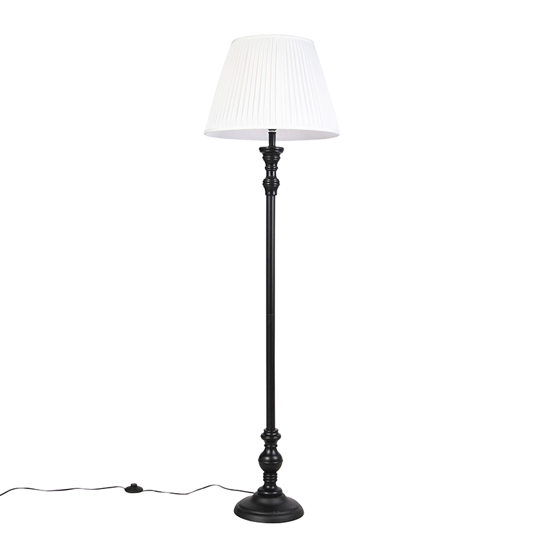 Állólámpa fekete, redőzött fehér árnyalattal, 45 cm - Classico