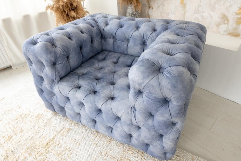 Amara Chesterfield (Blue) bársony fotel - Kék