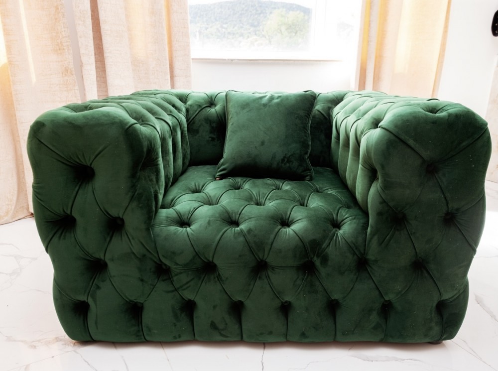 Amara Chesterfield (Green) bársony fotel - Zöld