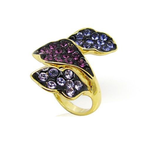 Arannyal bevont gyűrű lila és rózsaszín ausztriai kristályokkal #7 (0661.)