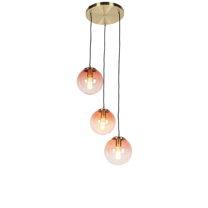 Art deco függesztett lámpa sárgaréz 45 cm 3-világos rózsaszín - Pallon