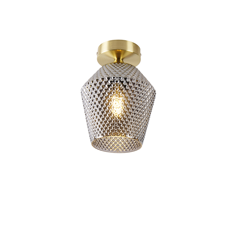 Art Deco mennyezeti lámpa sárgaréz füstüveggel - Karce