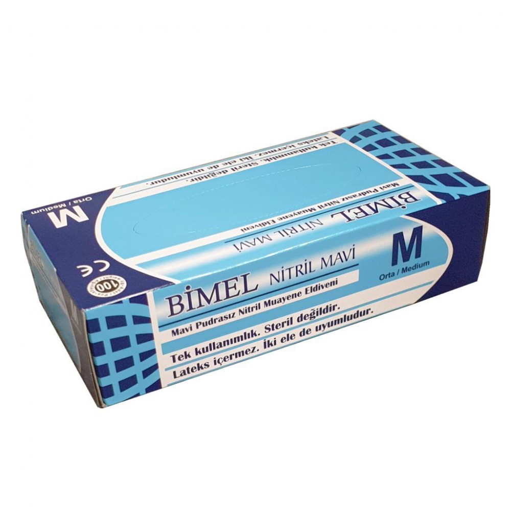 Bimel Nitril vizsgáló kesztyű, púdermentes, kék L 100 db/doboz