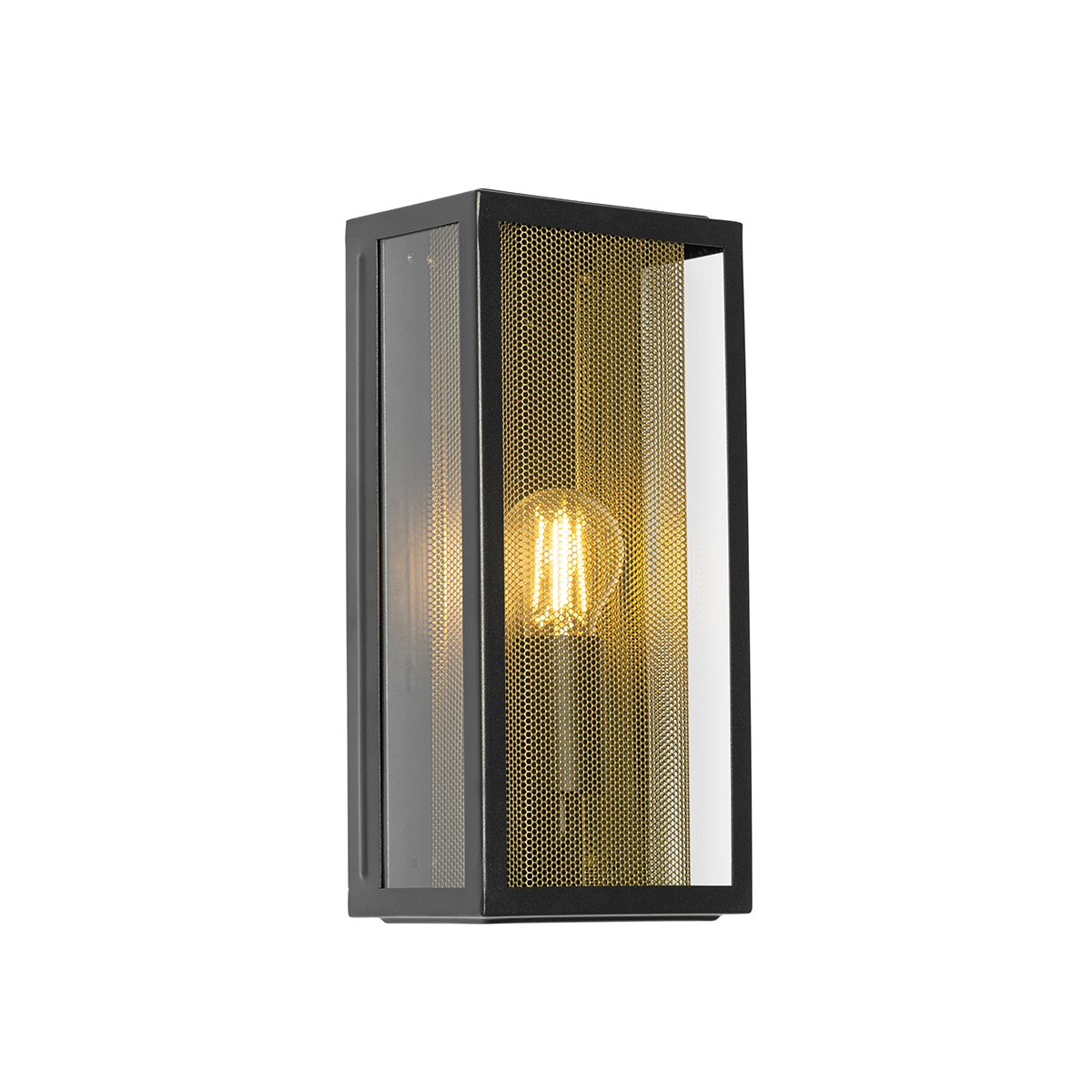 Kültéri fali lámpa fekete és sárgaréz IP44 hálóval - Rotterdam