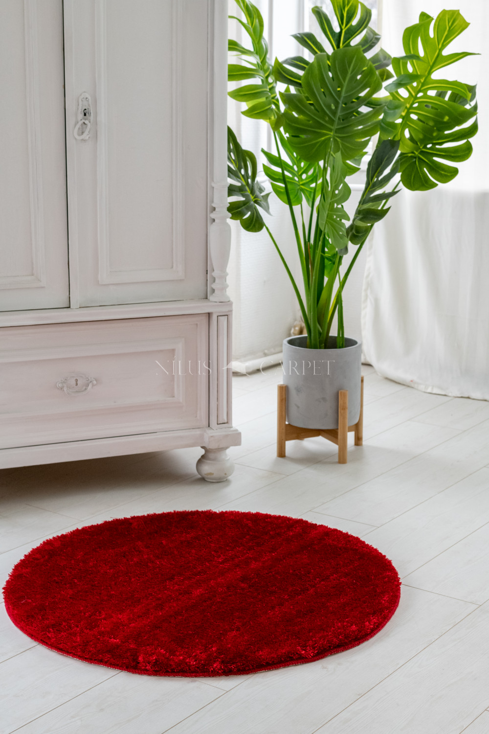 Crystal Luxury Shaggy (Red) szőnyeg csúszásgátlóval kerek 80cm Bordó