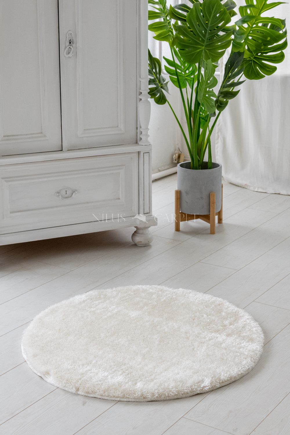 Crystal Luxury Shaggy (White) szőnyeg csúszásgátlóval kerek 100cm Fehér