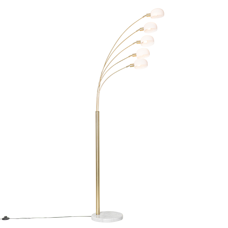 Design állólámpa sárgaréz opálüveggel 5 lámpás - Hatvanas évek Marmo