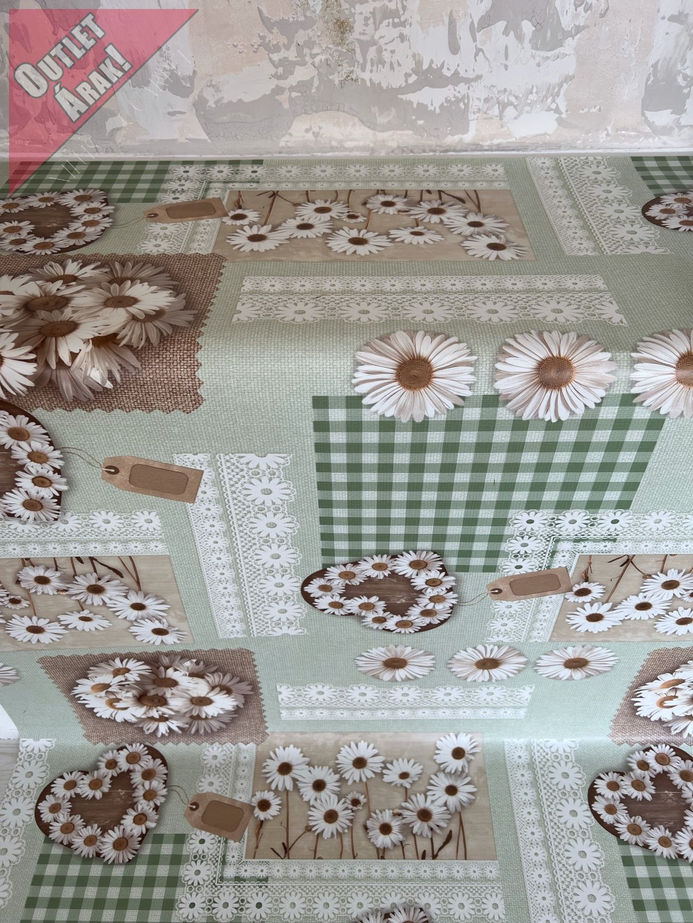   Dorsia új kész Viaszos asztalterítő zöld kockás margaréta 100x140cm