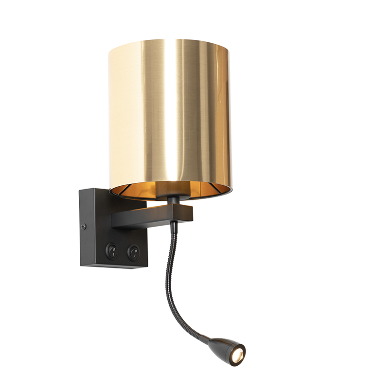Fali lámpa fekete flexibilis karral és arany árnyékolóval 15 cm - Brescia