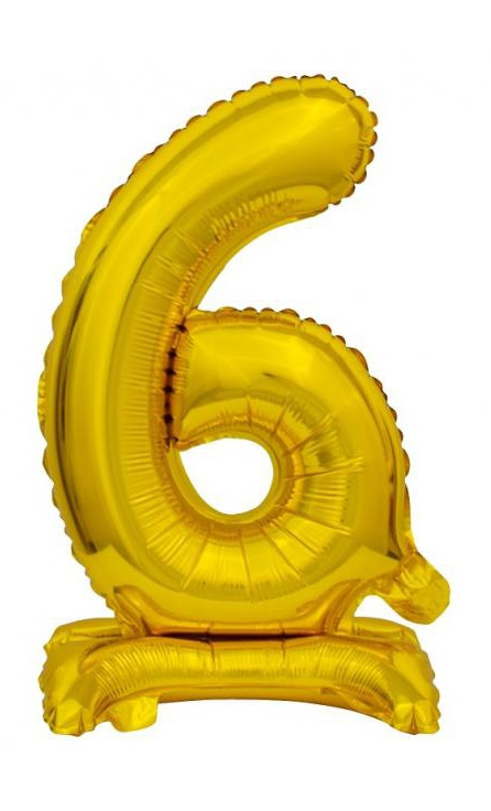 Arany BandC Gold mini 6-os szám fólia lufi talppal 38 cm