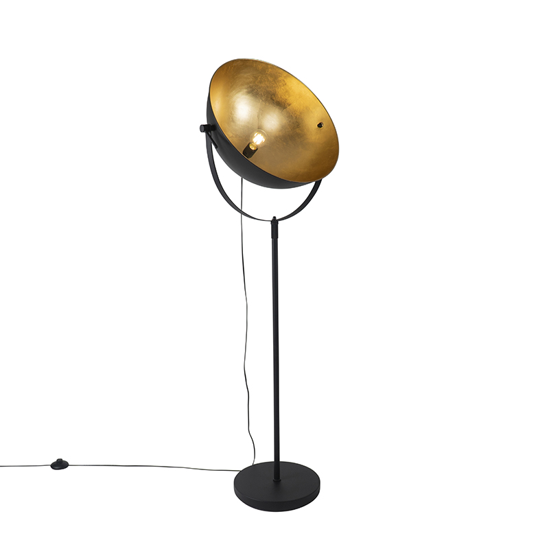 Ipari állólámpa, fekete, 50 cm, állítható arannyal - Magnax