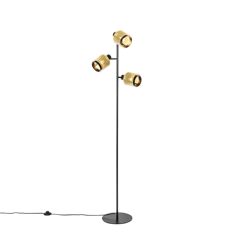 Ipari állólámpa fekete, arany 3 lámpával - Kayden