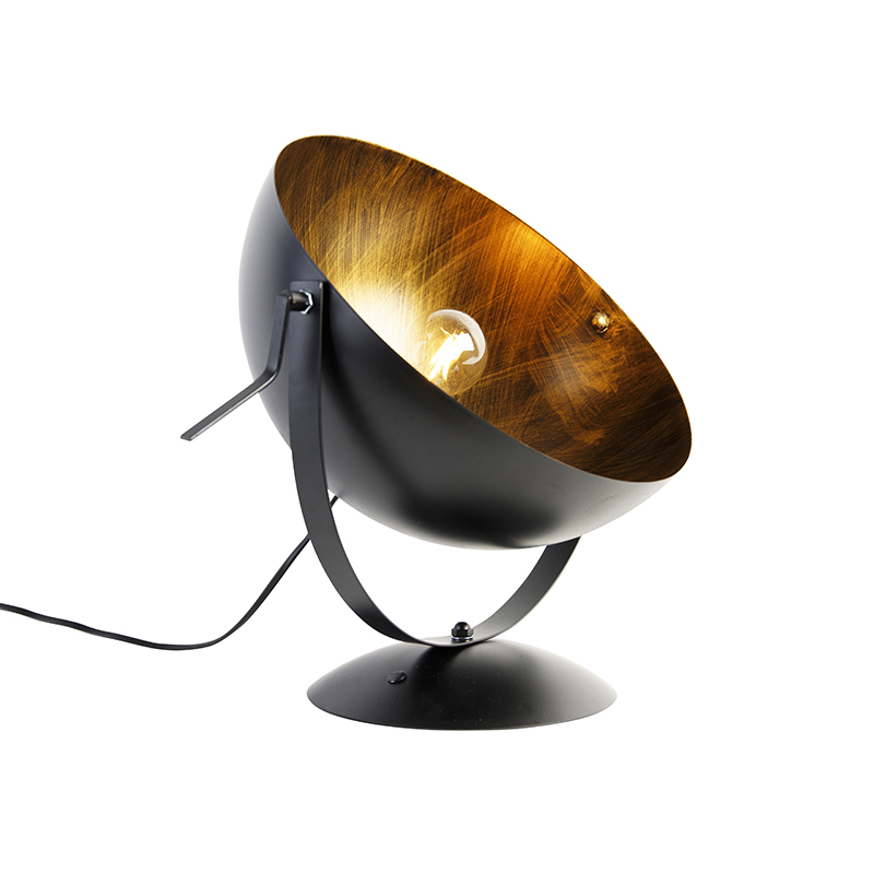 Ipari asztali lámpa fekete állítható arannyal - Magna