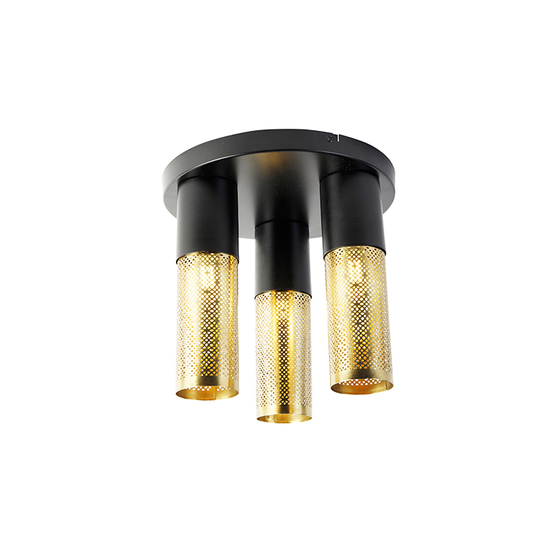 Ipari mennyezeti lámpa fekete, arany kerek 3 lámpával - Raspi
