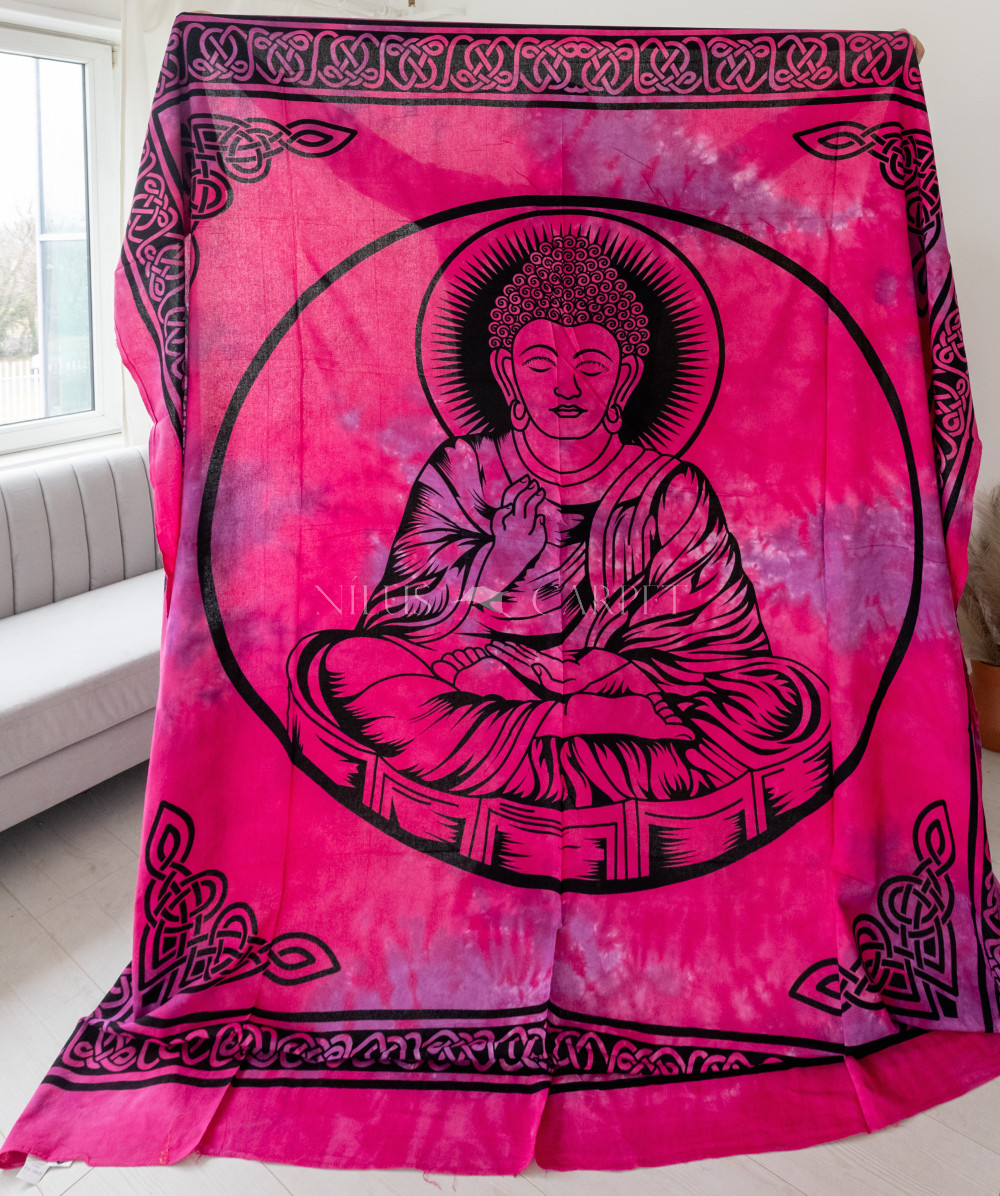 Latika Indiai Buddha pamut rózsaszín ágytakaró 205x230cm