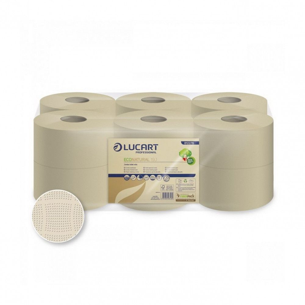 Lucart ECO Natural Mini közületi toalettpapír 19cm 160m 2 rétegű 12 tekercs/zsugor 40 zsugor/raklap