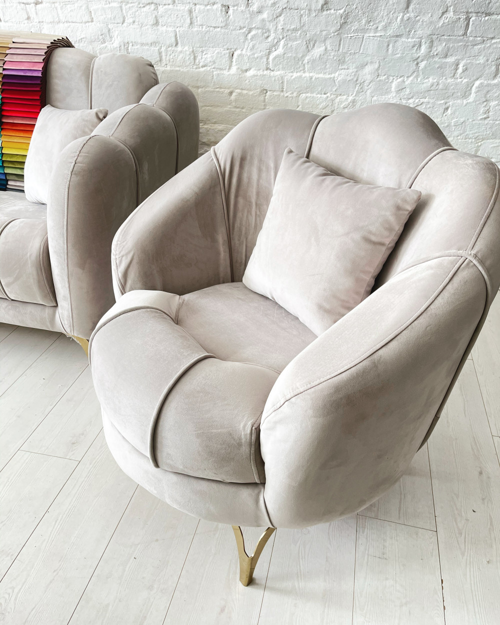 Luxury Art Deco (Grey) bársony fotel - Szürke-Arany
