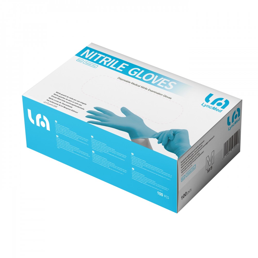Lyncmed Nitril vizsgáló kesztyű, púdermentes, kék M 100 db/doboz