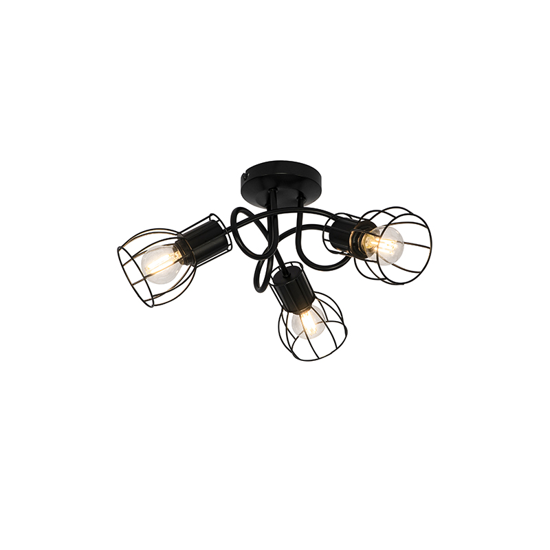 Modern mennyezeti lámpa fekete 40 cm-es kerek 3-lámpa - Botu