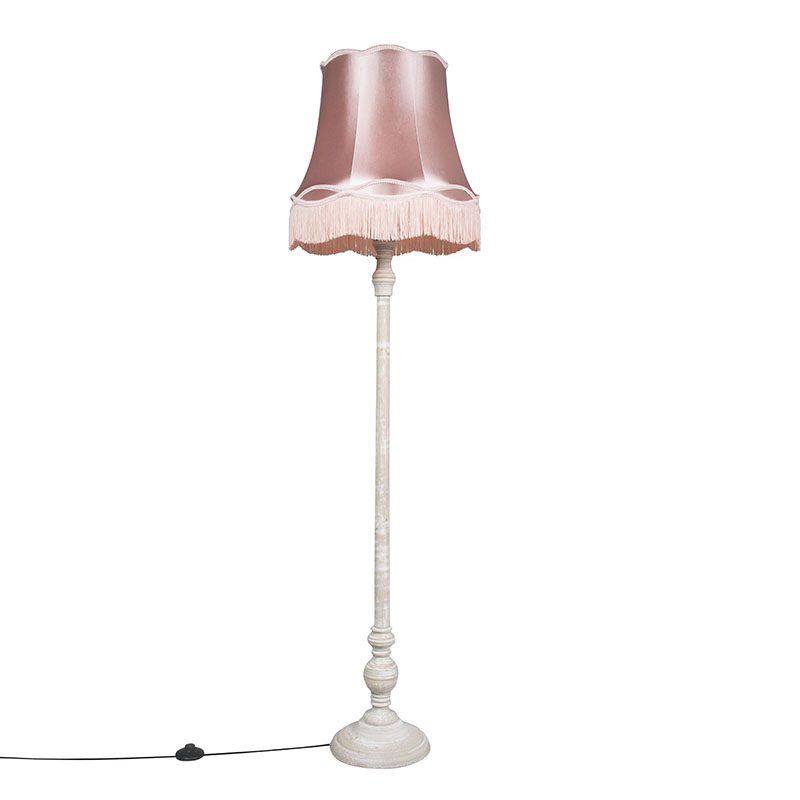 Retro állólámpa szürke, rózsaszínű Granny árnyalattal - Classico