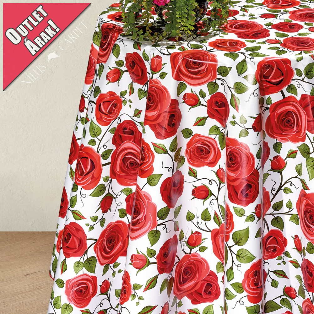   Viaszos vászon asztalterítő méterben Romantik rózsás 140cm széles