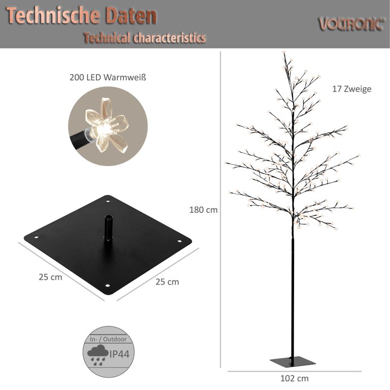 VOLTRONIC® Dekoratív fa LED 180 cm világítással 220 LED