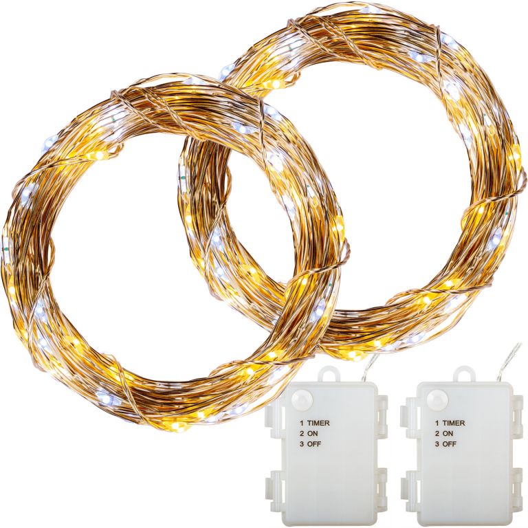 VOLTRONIC® LED lánc 2x 200 LED Fehér mix + elem