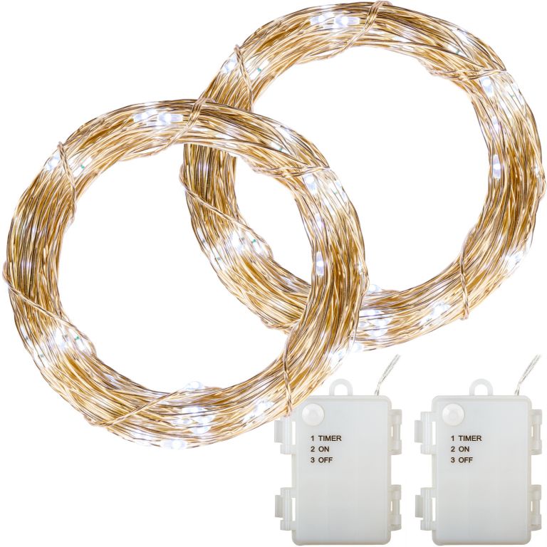 VOLTRONIC® LED lánc 2x 200 LED Hideg fehér + elem