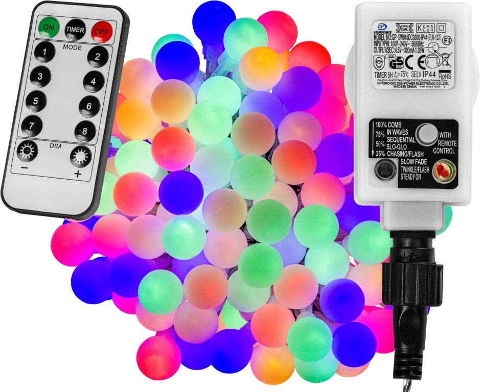 VOLTRONIC® Világítás 10 m 100 LED színes + vezérlő