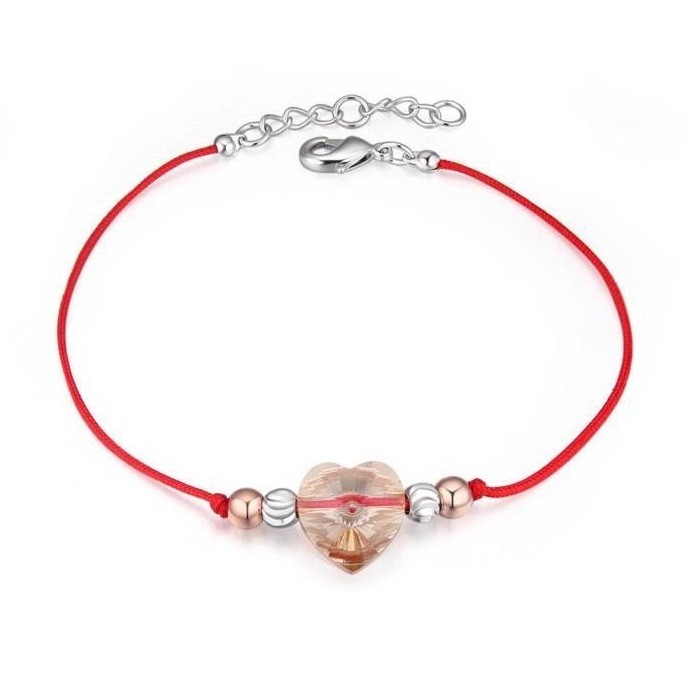 Vörös fonalas kabbala karkötő nőknek, szív alakú kristállyal + ajándék díszdoboz (0262.)
