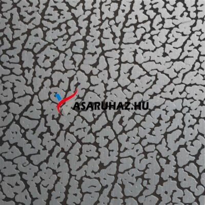 Színezett nyomott (mintás) lemez, peau, fekete, 1250x2500 mm, 0,6  mm vastag, 304