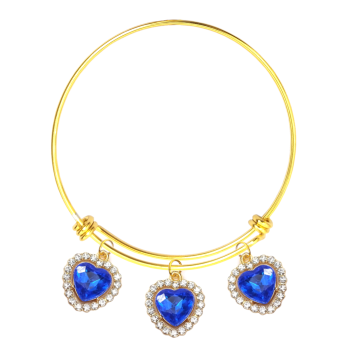 3 kék kristály szív charmos nemesacél karperec, arany színű