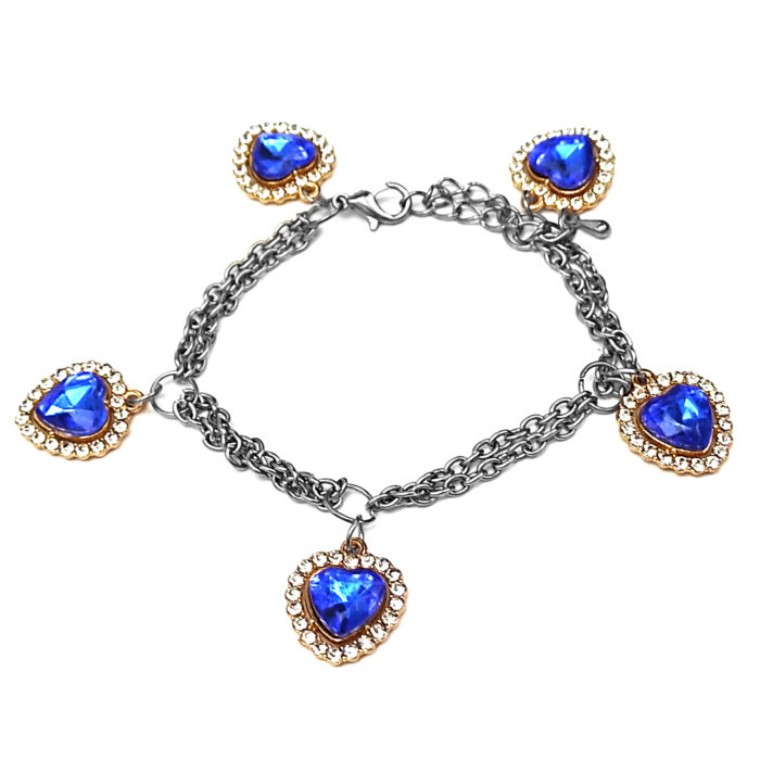 5 kék kristály szív charmos dupla karkötő