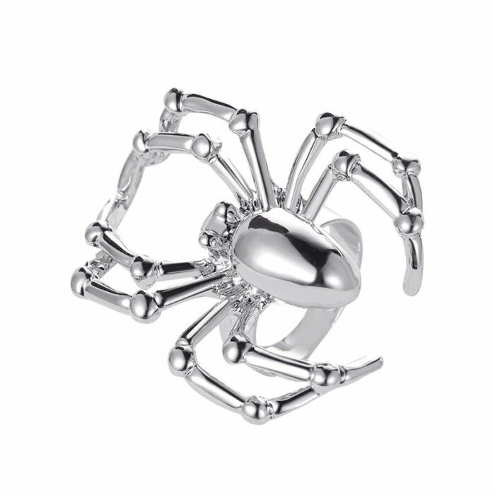 Állítható méretű nagy Pókos gyűrű, ezüst színű