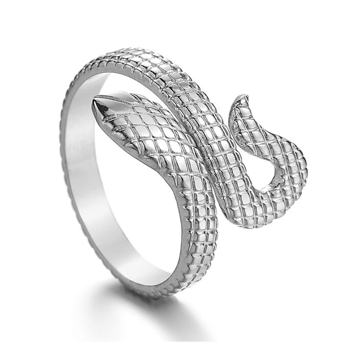 Állítható méretű stilizált kígyós gyűrű, ezüst színű