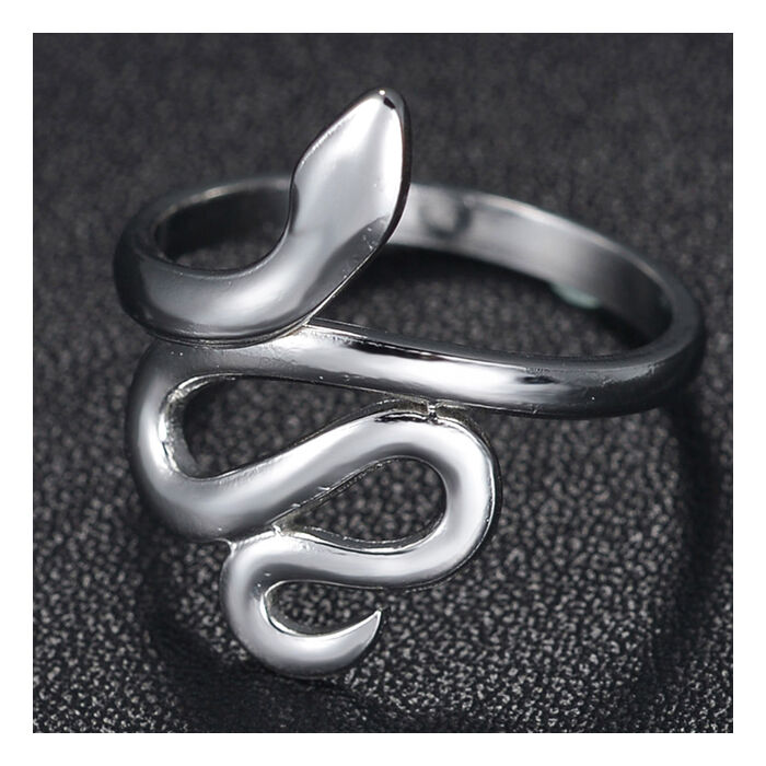 Állítható méretű stilizált kígyós gyűrű, ezüst színű II.