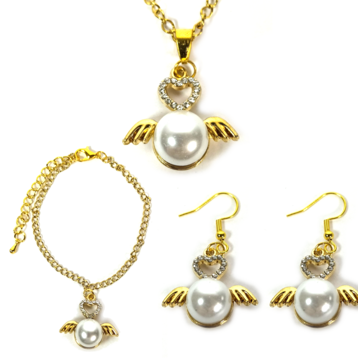 Angyalszárny gyöngy karkötő charmmal, arany vagy ezüst színben
