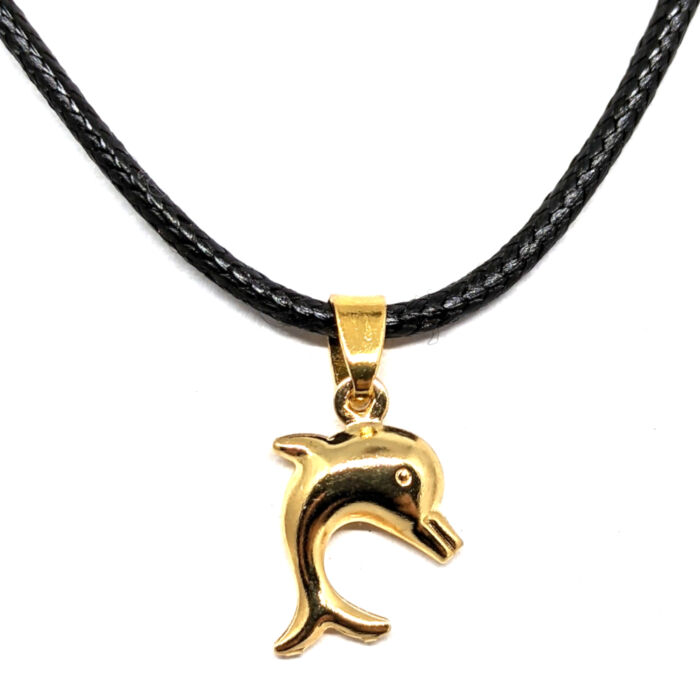 Arany színű Delfines medál fekete bőr nyaklánccal