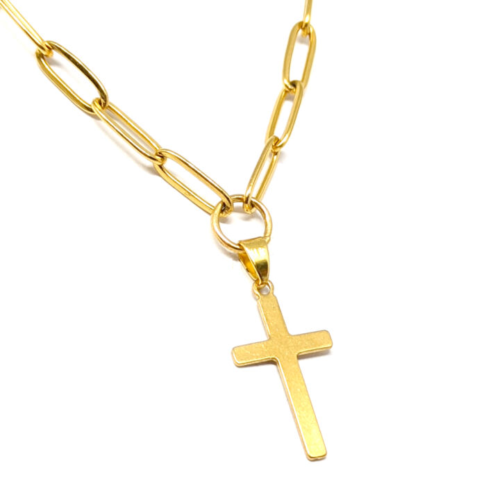 Arany színű Nemesacél Kereszt medálos hosszú szemes nyaklánc