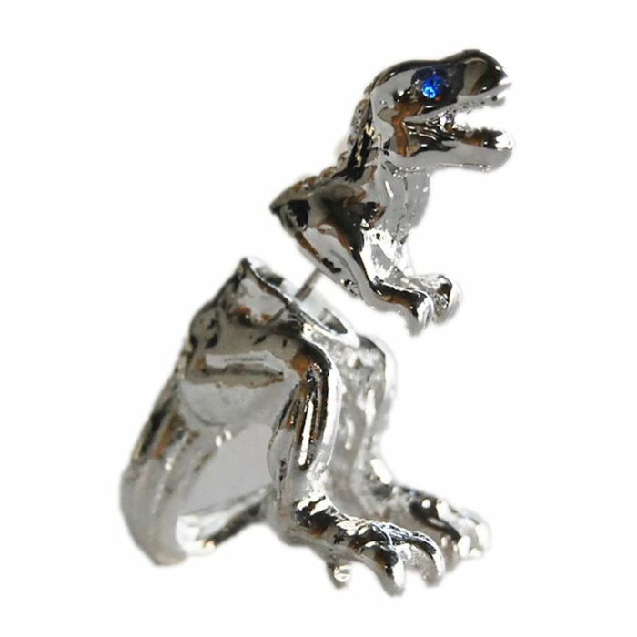 Brutálmenő T-Rex beszúrós fülbevaló, ezüst színű - 1 db