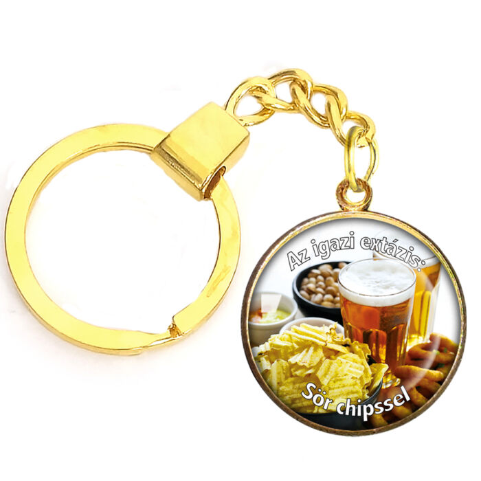 CARSTON Elegant Chips sörrel kulcstartó ezüst vagy arany színben