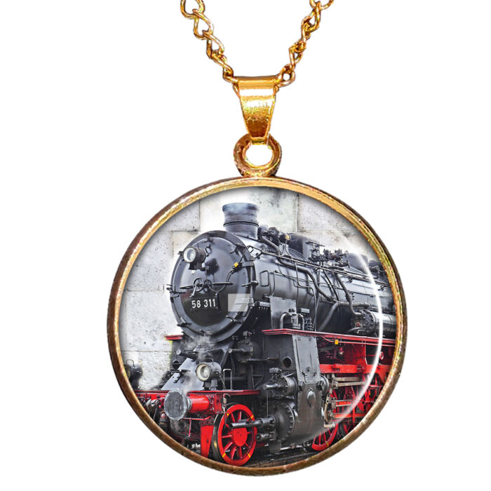 CARSTON Elegant Oldtimer Locomotive (2.) medál lánccal vagy kulcstartóval, ezüst vagy arany színben