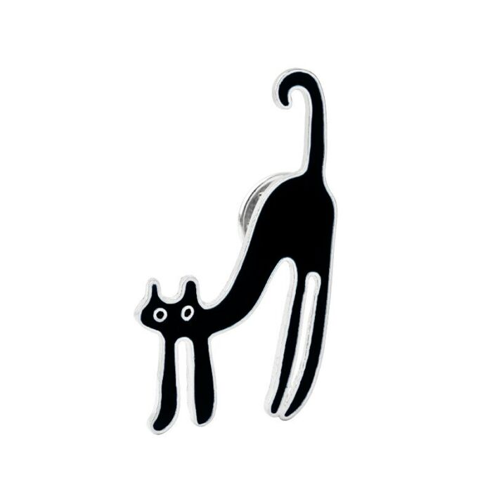 Cartoon macskás kitűző, fekete vékony