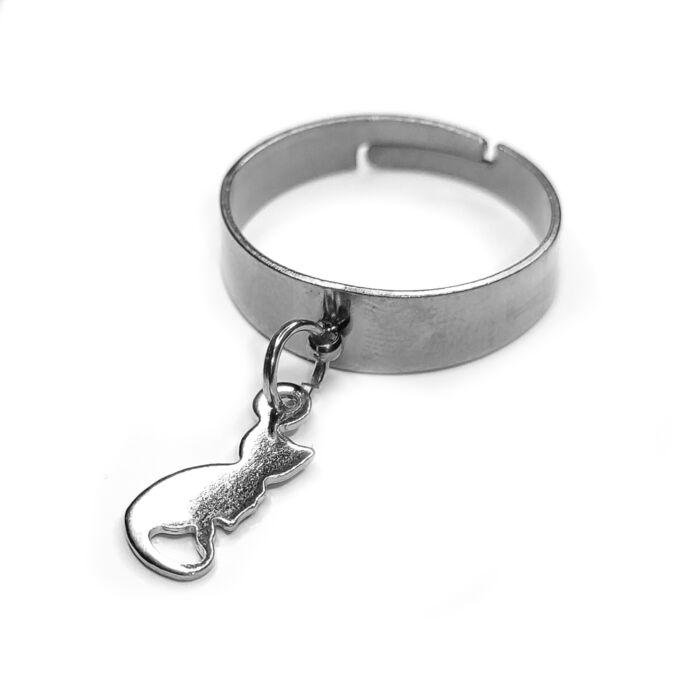 Cicás charmos állítható méretű gyűrű, ezüst színű, választható szélességben