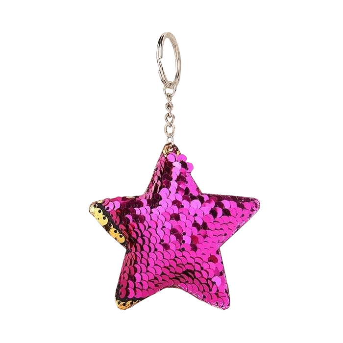 Csillag flitteres pompom/kulcstartó, sötét pink