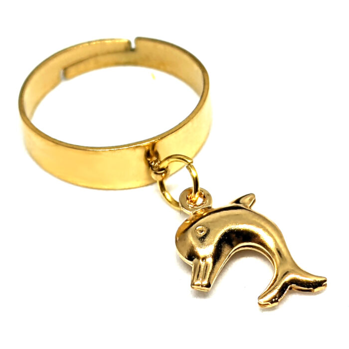Delfines charmos állítható méretű gyűrű, arany színű, választható szélességben