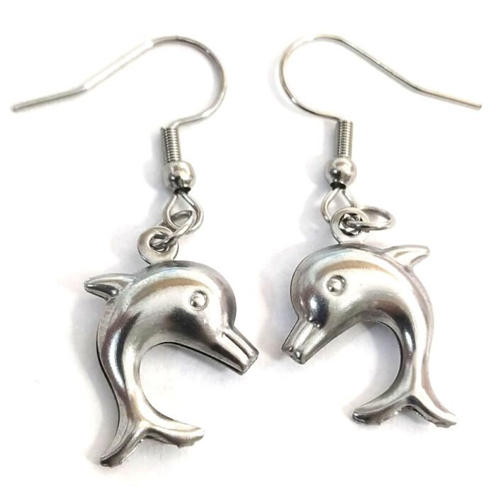 Delfines fülbevaló, választható arany vagy ezüst színű akasztóval