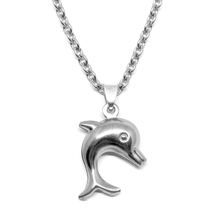 Delfines medál, választható arany vagy ezüst színű acél lánccal vagy bőr lánccal